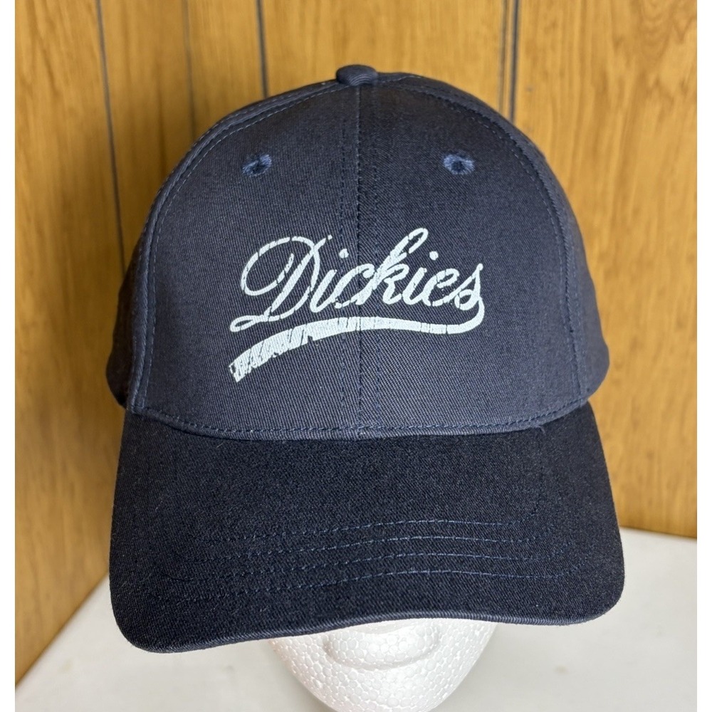 Vintage 90s‎ Dickies Script Spellout Adjustable Hat Cap Navy Blue